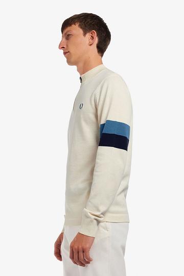 White Fred Perry Funnel Neck Knitted Jumper Men's Knitwear | PH 1300HAPK